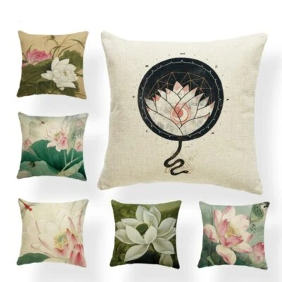 Beautiful Chinese Style Lotus Pillowcase Dragonfly Kingfisher Fish Sofa Cushion - Image 1 of 4