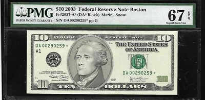 US - Scarce Star Repl. Note - $10 FRN - Boston - 2003 - PMG67 EPQ - Image 1 of 2