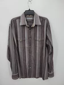 Johnston & Murphy Shirt Mens XL Brown Stripe Pearl Snap Long Sleeve Western - Picture 1 of 13