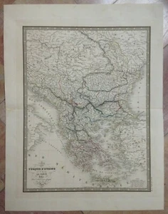GREECE BALKANS 1837 ANDRIVEAU-GOUJON LARGE ANTIQUE MAP 19TH CENTURY - Picture 1 of 5