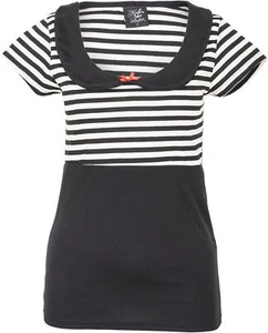 Küstenluder SKADINA Vintage STRIPED Streifen BUBIKRAGEN Kurzarm SHIRT Rockabilly - Bild 1 von 4