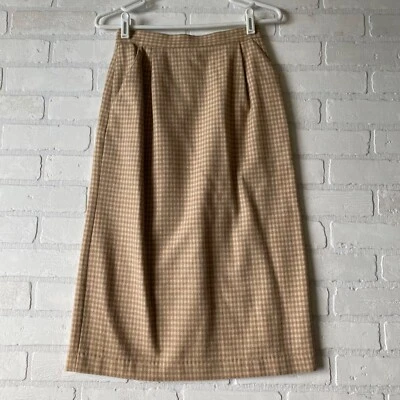 Falda Alfred Sung Vintage Talle Alto Camello Camello Talla 6 Beige Blanco Pata de Gallo Foto 1 de 4