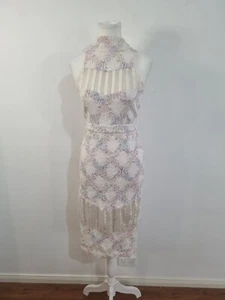 ELLIATT size M pastel sheer lace body con high neck sleeveless party dress - Picture 1 of 9