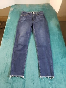 Loft Jeans Sz 4 Womens Blue Stretch Pants Ladies Mid Rise Fray Hem Curvy Skinny - Picture 1 of 13