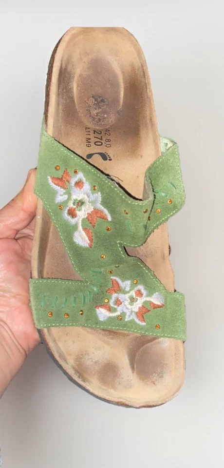 Betula BIRKENSTOCK 凉鞋女式 11 码男式 9 码绿色花卉镶嵌水钻 — 第 1/1 张图片