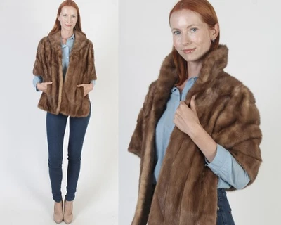 De colección Marrón Visón Capa Boda Piel Cuello Envoltura Real Boda Estola Chal Encogerse de hombros Foto 1 de 4