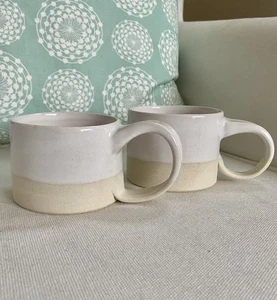 Set Of 2 Handmade Studio Pottery Mugs Minimalist Cream Tan Signed  Hans thrown - Picture 1 of 9