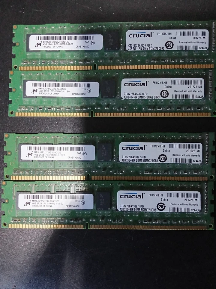 Lotto ram Crucial 4x4gb m ddr3 1333mhz pc3 10600 UDIMM   - Immagine 1 di 1