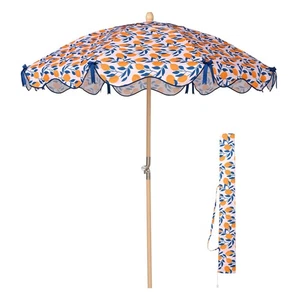 LAGarden Our Beach Umbrella for Sand Beech Wood Pole Carry Bag Lemon Tree - Picture 1 of 9
