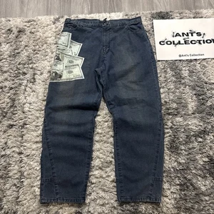 Pantalones de mezclilla holgados vintage de los 90’s Makaveli Dollar Bills Money azul Y2K para hombre 42x34 - Imagen 1 de 11
