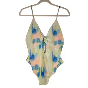 AILA BLUE Swimwear One Piece Womens Swimsuit Sz M Tie Dye V-Neck - Picture 1 of 5