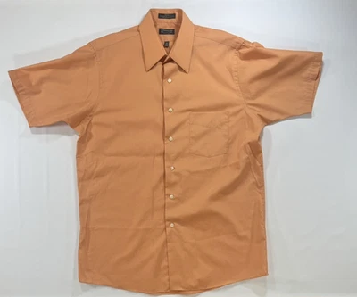 Arrow short sleeve button down dress shirt medium 15 1/2 orange poplin polyblend - Image 1 of 4