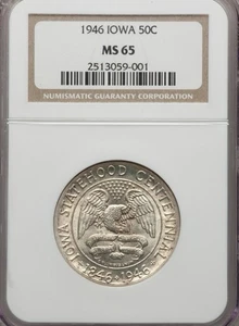 Medio dólar conmemorativo de plata Iowa 1946 50C NGC MS65 - Imagen 1 de 4