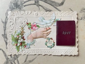 CPA Carte postale Calendrier Julliet 1911- Fantaisie Main Colombe Bonne année - Bild 1 von 3