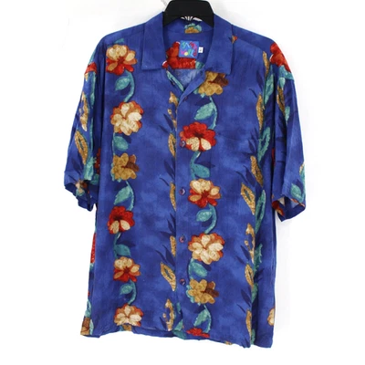 Jams World Hawaiian Shirt mens large M630RE blue Red Floral Short Sleeve Rayon - Image 1 of 4