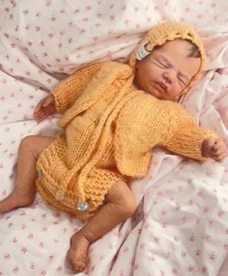 硅胶重生早产儿衣服手工连身裤针织钩针编织橙色 — 第 1/4 张图片