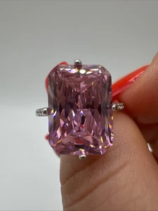 Anillo rosa corte radiante circonita cúbica plata esterlina 925 estilo de compromiso de cóctel - Imagen 1 de 7