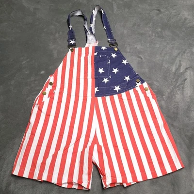 USA Patriot Red White Blue Stars & Stripe Bib Overall Shorts American Flag - Image 1 of 4