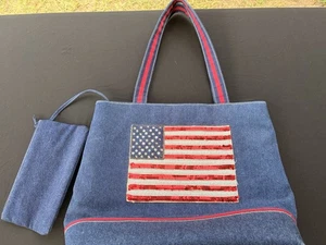 Charter Club Classics große Canvas-Reifentasche amerikanische Flagge angebrachte Geldbörse B55 - Bild 1 von 14