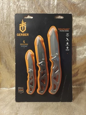 NEW Gerber Paraframe Clip Folding Knives 3 pc Knife Set 31-004141 - Image 1 of 4