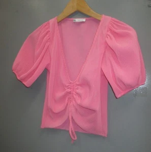 Zara Blouse Size S Pink Color Short Sleeve V-Neck Designer Women's Blouse Top - Picture 1 of 12