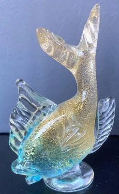 Vintage Murano Art Glass Koi Fish Gold Flakes Figurine On Glass Stand 6 Inches - image 1 of 4