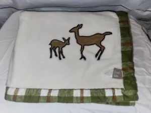 Trend Lab Baby Blanket White Green Plaid Deer Fawn Mom & Baby - Picture 1 of 12
