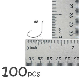 100 un. ganchos de pesca calva de pescado talla #8 ancho espacio ojo hacia arriba alto alto carbono - Imagen 1 de 5