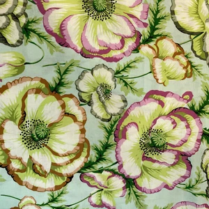 Banded poppy light turquoise pink gray Brown flowers Phillip jacobs 1.3 Yards - Picture 1 of 3