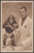 Boys' Cinema - 'Film Stars A (Large)' - Card #4 - Gary Cooper & a Pet Chimpanzee
