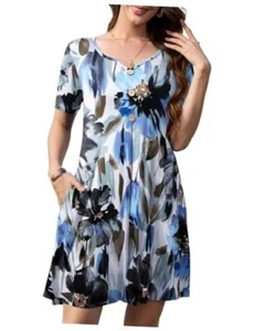 Womens Summer Dresses Plus Size Casual V Neck Button Up Short Large A-blue35 - Picture 1 of 7