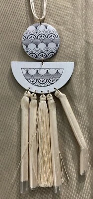 NWT EST. 1946 Pumice Stone Tribal Long Wooden Necklace With Fringe Cream Boho - Image 1 of 4