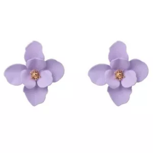 Aretes grandes de oro púrpura claro con flores - Imagen 1 de 4