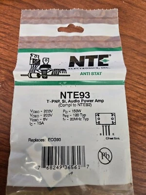 NTE93 T-PNP, Si, Audio Power Amp - Image 1 of 2