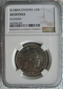 1889-A Ethiopia Silver 1/2 Birr NGC AU-Details - Picture 1 of 3