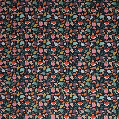 0,5m Softshell mit Eulen und Füchsen, dunkelblau/pink, 934597 (16,90 EUR/m) - Bild 1 von 2