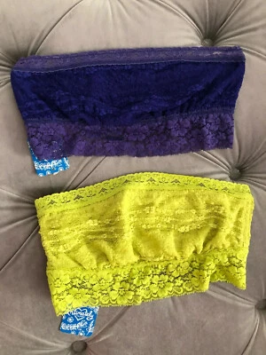 NWT Lot of 2 Free People Intimately Womens Lace Bralette Purple Lime Bandeau S - Image 1 of 4
