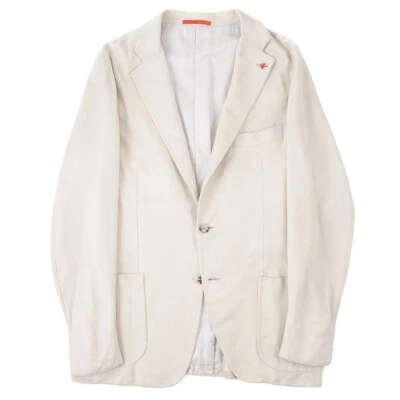 Chaqueta Blazer Isaia Beige Claro Suave Cordero Gamuza Cuero M (UE 50) NUEVA CON ETIQUETAS Imperfecta Foto 1 de 4