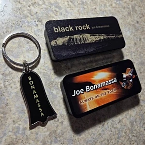 2 JOE BONAMASSA Guitar Pick tins 24 picks - 1 keychain - Black Rock On The Road - Picture 1 of 5
