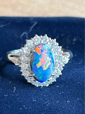 JP CERTIFIED 1.33ct Australian Black Opal 0.60ct Diamonds Pt900 Ring w/ Records - Image 1 of 4