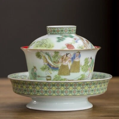 Sancai Bowl Porcelana Tureen Chino Gaiwan Taza Posavasos Platillo Tapa Hecho a Mano Nuevo Foto 1 de 4