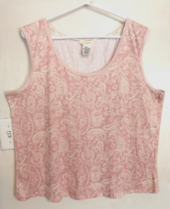 Lucky Brand Womens Tank Top 2X Paisley Pink White Sleeveless Floral Blouse Shirt - Picture 1 of 3