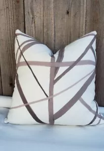 Kelly Wearstler Channels Taupe Ivory Fabric Pillow Cover - Picture 1 of 2