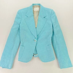 BRIONI Women's Turquoise Blue 1-Button Blazer/Jacket Linen/Cotton • US 12 | 48 R - Picture 1 of 12