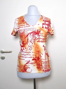 Damen T-Shirt 38 40 Viskose Stretch weiß rot orange mehrfarbig Kurzarm - NEUWERT - Bild 1 von 5