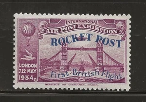 1934 GREAT BRITAIN rocket mail stamp - purple - EZ 2A1 - FREE SHIPPING! - Picture 1 of 2