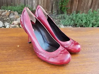 Max Studio 圆头 1930 年代风格覆盆子红色皮革高跟鞋女式 7.5 码 — 第 1/4 张图片