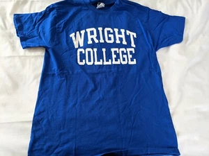 Camiseta Wright College of Chicago Adulto Talla Mediana Azul 100% Algodón Fruta Telar - Imagen 1 de 2