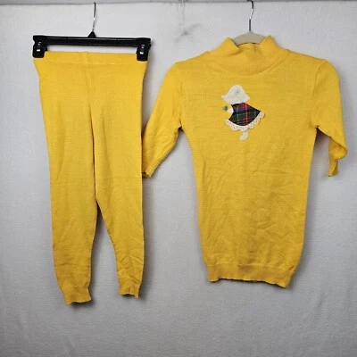 Handmade Set Girls Size Medium Yellow Knit Pants Half Sleeve Sweater - Изображение 1 из 4