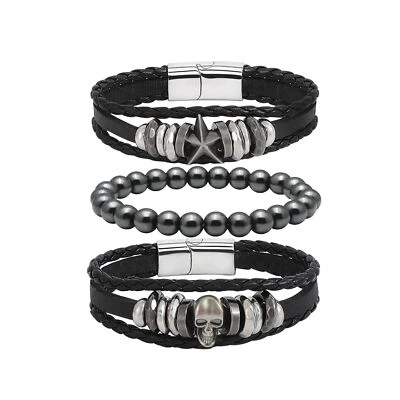 Punk Leder Armbänder für Männer Gothic Skelett Kopf Zubehör für Frauen Armband - Bild 1 von 4